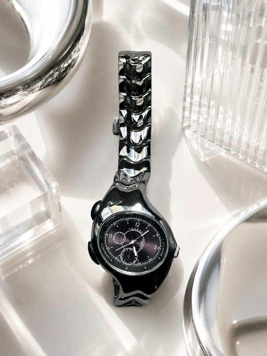 Nike Triax Armored Super Chronograph Black Dial with Chrome Silver Bracelet