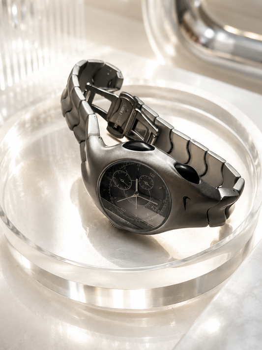 Nike Triax Armored Super Chronograph Black Dial with Matte Silver Bracelet