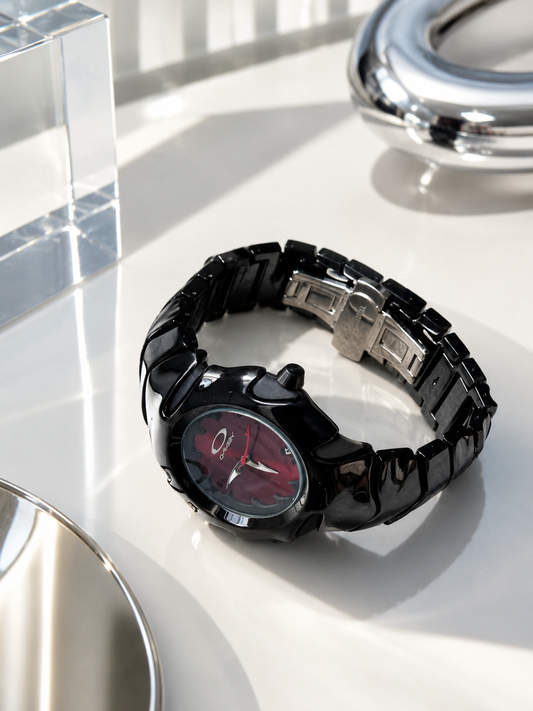 Oakley Blade Red Dial Chrome Black Bracelet