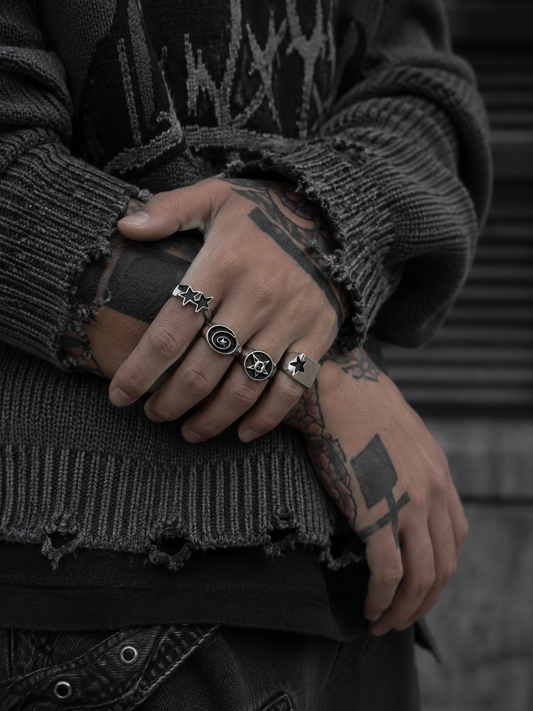 Midnight Star Signet Set — 90s/Y2K Chunky Open Ring (4 pieces set)
