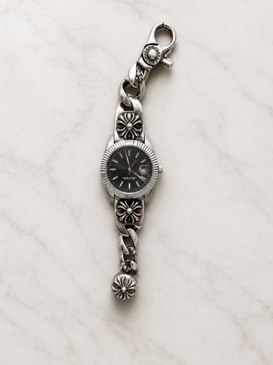 Chrome Cross Floral Watch