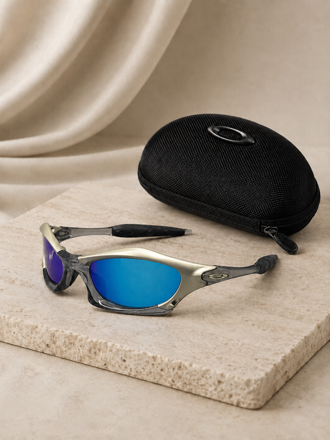 Vintage Oakley Splice Sunglasses - Platinum Frame/ Ice Iridium Lens