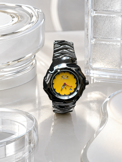 Oakley Blade Yellow Dial Chrome Silver Bracelet