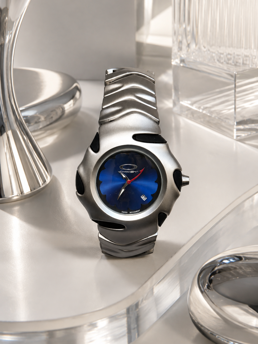 Oakley Blade Blue Dial with Matte Silver Bracelet