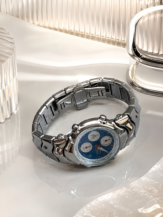 Oakley GMT Chronograph Chrome Silver Bracelet – Blue/ White/ Black Dial