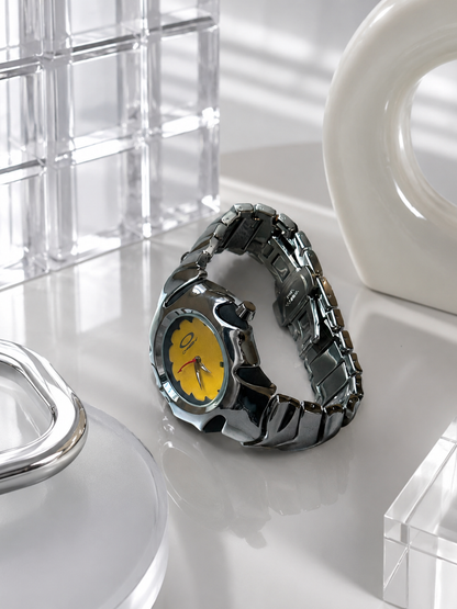 Oakley Blade Yellow Dial Chrome Silver Bracelet