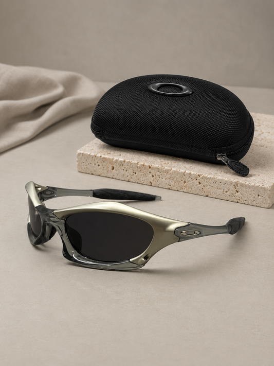 Vintage Oakley Splice Sunglasses — Platinum Frame / Black Lens